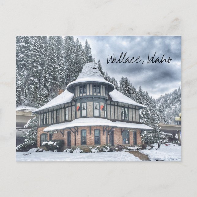 Cartão Postal Depósito de Wallace Idaho no Inverno (Frente)