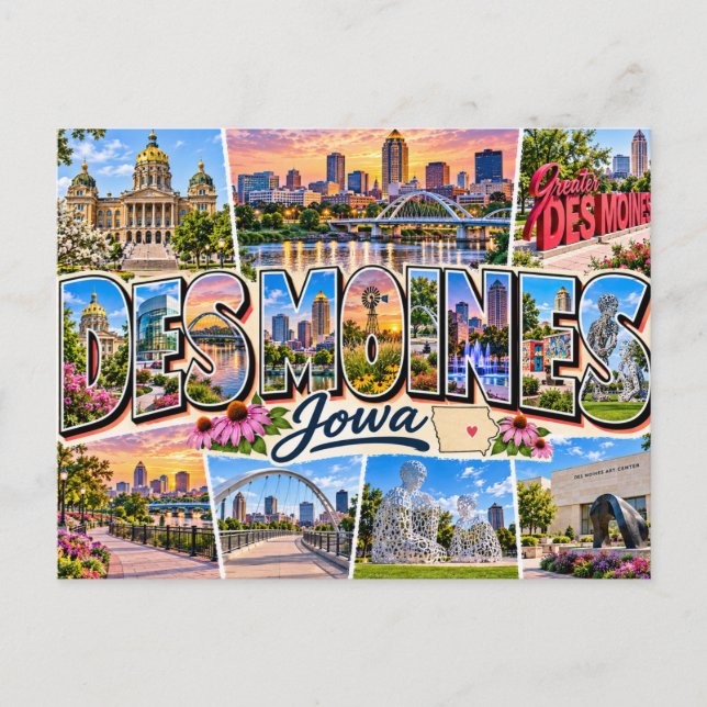 Cartão Postal Des Moines, Iowa  (Frente)