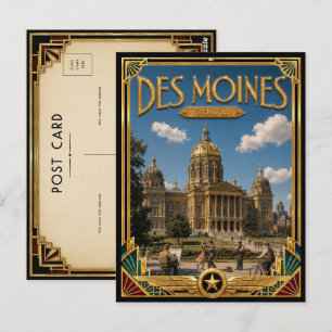 Cartão Postal Des Moines Iowa Arte Deco Vintage Era de Ouro