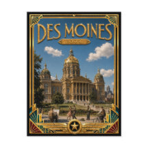 Des Moines Iowa Arte Deco Vintage Era de Ouro
