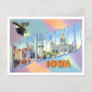 Cartão Postal Des Moines, Iowa Vintage Big Letters
