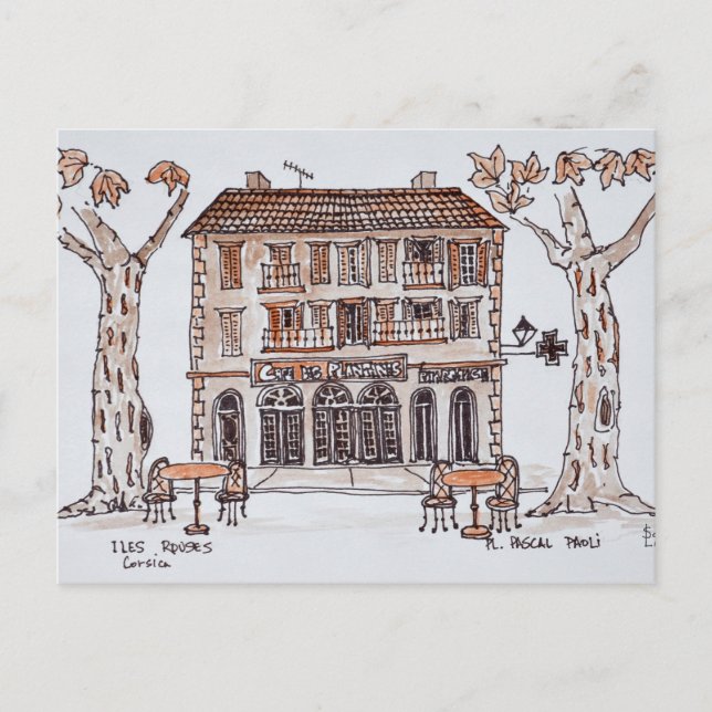 Cartão Postal des platens, Place Paoli, | L'Ile Rousse, Córsega (Frente)