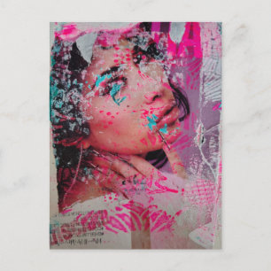 Cartão Postal Descartar Mulher de Flor Rosa Colagem de Mídia Mis