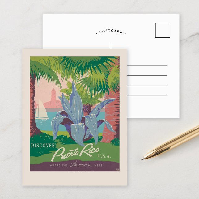 Cartão Postal Descubra Porto Rico EUA | Viagens Antigas (Criador carregado)
