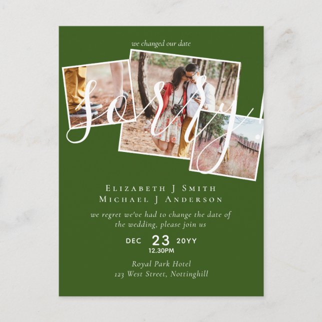 Cartão Postal DESCULPE! Adiamento de Casamento Mudança de Data F (Frente)