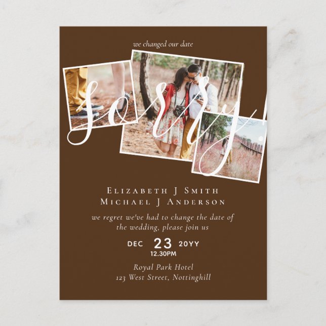 Cartão Postal DESCULPE! Adiamento de Casamento Mudança de Data F (Frente)