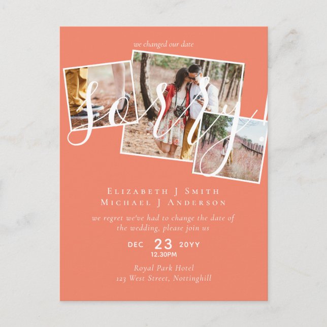 Cartão Postal DESCULPE! Adiamento de Casamento Mudança de Data F (Frente)