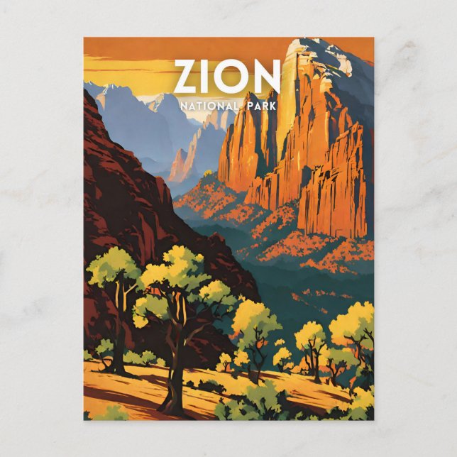 Cartão Postal Desdecoração retrô da ilustração do Zion National  (Frente)