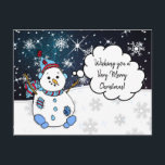 Cartão Postal Desejando-lhe uma Holly Jolly Christmas Snowman<br><div class="desc">Feliz Natal e Feliz ano novo personalizou um bonitinho bonitão desenhando bonitinho de neve em um cartão de posto noturno estrelado. Uma maneira barato de dizer à sua família Feliz Natal este ano!</div>