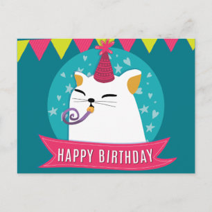 Cartão Postal Desejo de aniversário pastel com ilustração de des