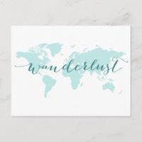 Desejo de viajar, mapa-múndi em azul turquesa