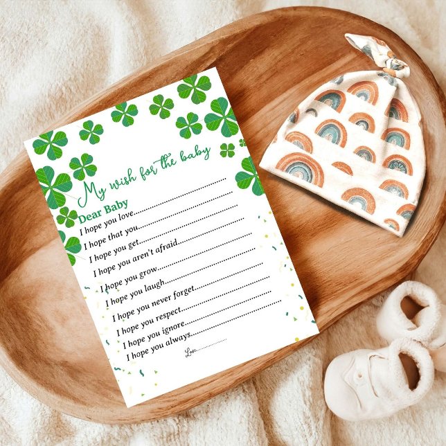 Cartão Postal Desejo sortudo de shamrock para o chá de fraldas (Criador carregado)