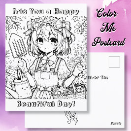 Cartão Postal Desejo-te um feliz dia bonito | Página de Coloraçã