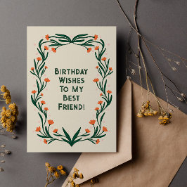 Cartão Postal Desejos de Aniversário Quadro Floral Elegante