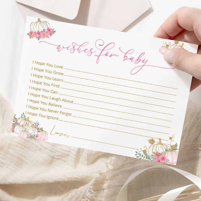 Cartão Postal Desejos de Chuvada de Bebê Rosa e Abóbora para Car (Criador carregado)