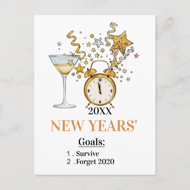 Cartão Postal Desejos de Feliz ano novo com Espumação Dourada (Frente)