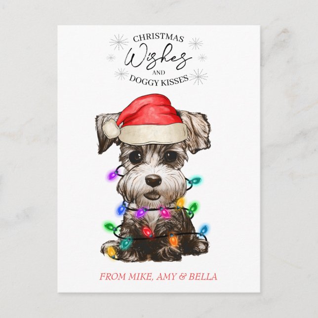 Cartão Postal Desejos de Natal Cachorro Beijos de Cachorrinho Pe (Frente)