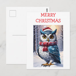 Cartão Postal Desejos de Natal da Coruja de Inverno