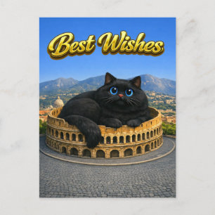 Cartão Postal Desejos divertidos de um grande gato preto no Coli