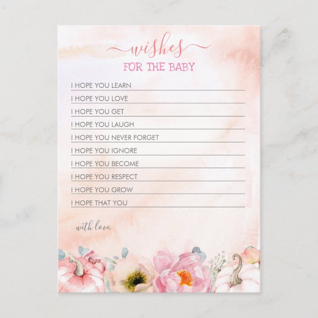 Cartão Postal Desejos Para O Chá de fraldas Das Meninas De Abóbo (Frente)