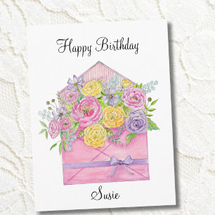 Cartão Postal Desejos Pessoais de Aniversário Envelope Floral