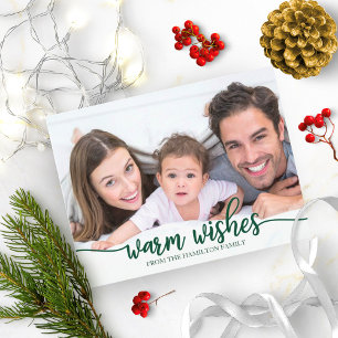 Cartão Postal Desejos Quentes Chic Verde Caligrafia Foto Natal