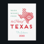 Cartão Postal Desejos Quentes do Coração do Texas<br><div class="desc">Cartões de natal modernos do coração do Texas vermelho,  espuma-do-mar e excelente-cartão-postal branco para apanhar e enviar algumas palavras amáveis aos amigos e à família durante as férias e mostrar o amor pelo Texas</div>