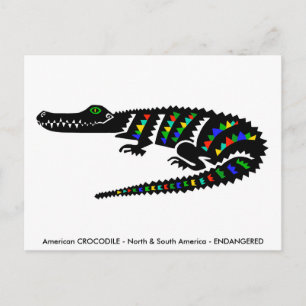 Cartão Postal Desenhado à mão - CROCODILO -Conservação -Réptil-