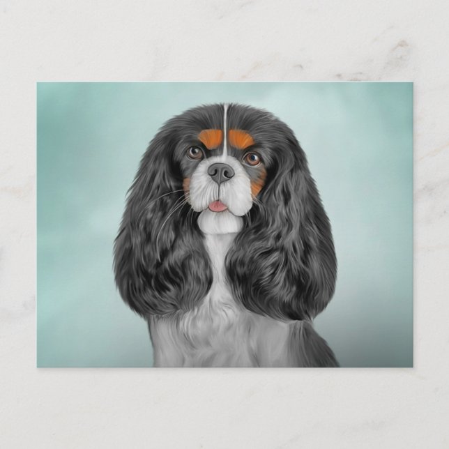 Cartão Postal Desenhando Cavalier King Charles Spaniel (Frente)