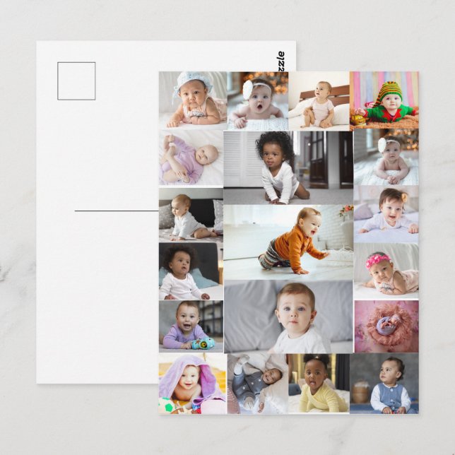 Cartão Postal Desenhe Seu Próprio Colagem de 19 Fotos  (Frente/Verso)