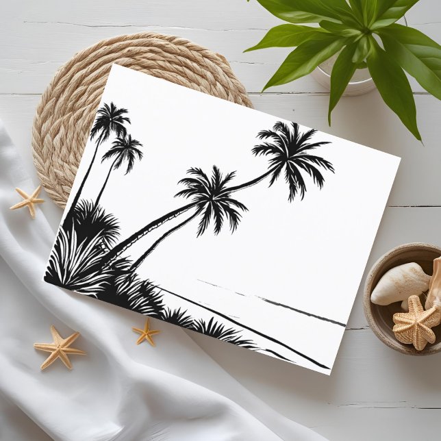 Cartão Postal Desenho à Caneta da Praia com Palmeira (Criador carregado)
