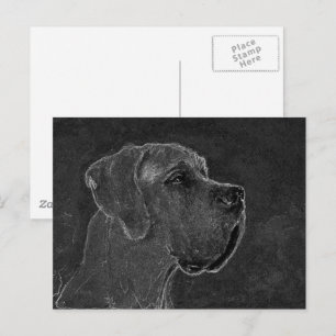 Cartão Postal Desenho a carvão da cabeça de um Dogue Alemão