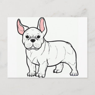 Cartão Postal desenho animado branco de buldogue francês
