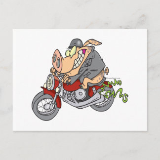 Cartão Postal desenho animado de motocicleta de porco