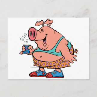 Cartão Postal desenho animado de porco de festa engraçada