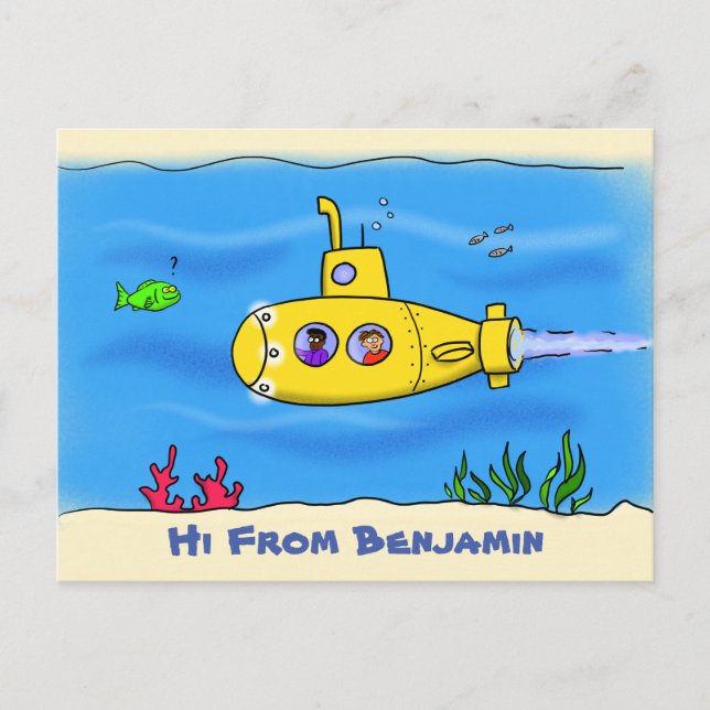 Cartão Postal Desenho animado de submarino feliz (Frente)