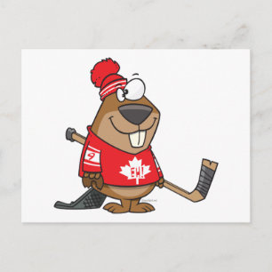 Cartão Postal desenho animado do castor de hóquei do bobo canad