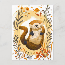 Cartão Postal desenho animado Sea Otter Flutuando no Oceano