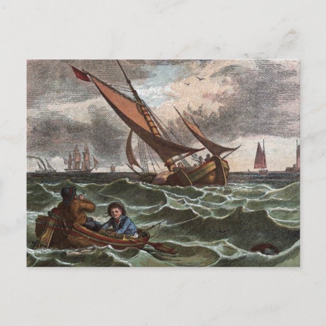Cartão Postal Desenho Antigo: Tempestade no Mar (Frente)