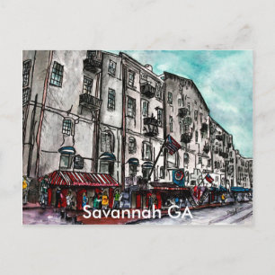 Cartão Postal Desenho artístico da Rua do Rio em Savannah Geórgi