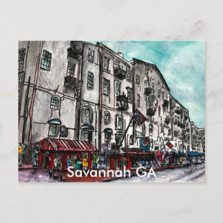 Cartão Postal Desenho artístico da Rua do Rio em Savannah Geórgi