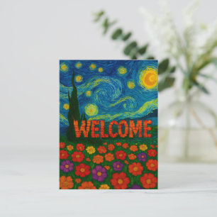 Cartão Postal Desenho Artístico Floral Noite Estrelada de Boas-V