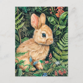 Cartão Postal Desenho bonito de uma lebre sentada no chão da flo
