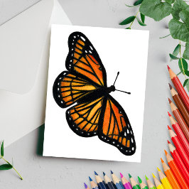 Cartão Postal Desenho da Borboleta Monarca Lápis de Cor