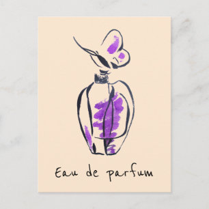 Cartão Postal Desenho da garrafa Perfume, ilustração Eau de pa