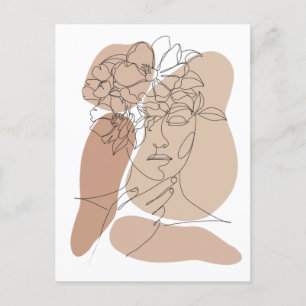 Cartão Postal Desenho da linha do Abstrato de boho estético