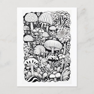 Cartão Postal Desenho da linha do cogumelo Pequeno