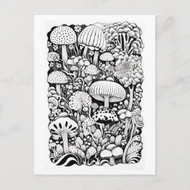 Cartão Postal Desenho da linha do cogumelo Pequeno