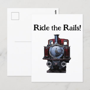 Cartão Postal Desenho da Locomotiva do Comboio Vermelho e Azul