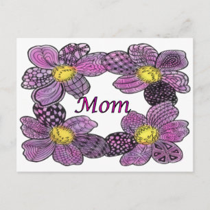 Cartão Postal Desenho da Mãe com Flor Roxa Rabiscado